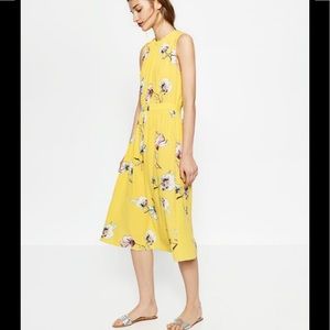 Zara Yellow Floral Open Back Tie Neck Sleeveless Midi Dress Size Medium